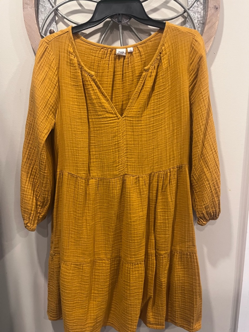 GAP Mustard Tiered V-Neck Dress